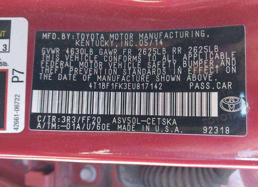 Photo 9 of 2014 Toyota Camry SE (VIN 4T1BF1FK3EU817142)