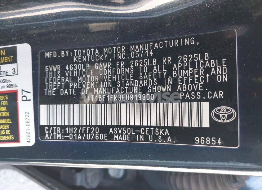 Photo 9 of 2014 Toyota Camry SE (VIN 4T1BF1FK3EU819800)