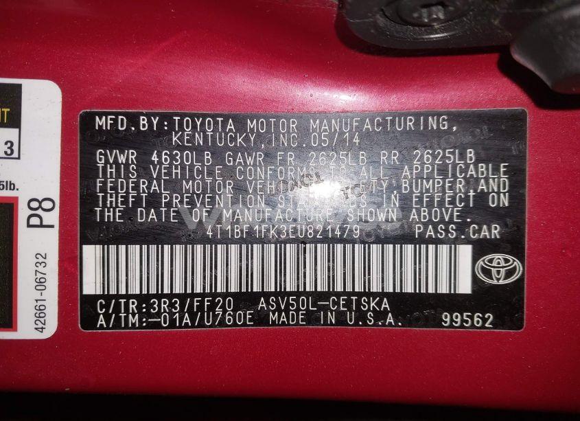 Photo 9 of 2014 Toyota Camry SE SPORT (VIN 4T1BF1FK3EU821479)