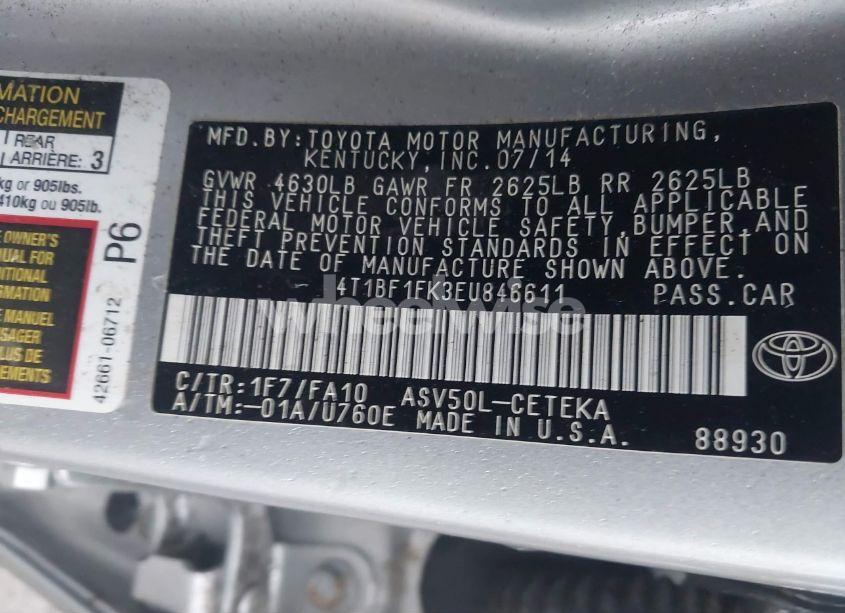 Photo 9 of 2014 Toyota Camry L (VIN 4T1BF1FK3EU846611)