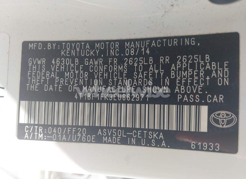 Photo 9 of 2014 Toyota Camry SE (VIN 4T1BF1FK3EU862971)