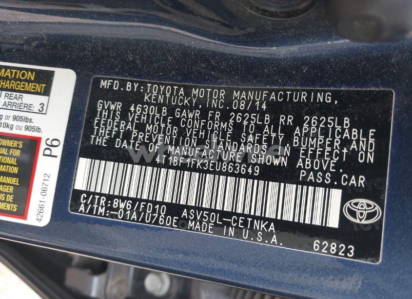 Photo 9 of 2014 Toyota Camry LE (VIN 4T1BF1FK3EU863649)