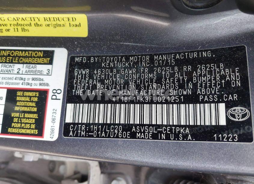 Photo 9 of 2015 Toyota Camry XSE (VIN 4T1BF1FK3FU021251)