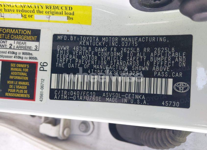 Photo 9 of 2015 Toyota Camry LE (VIN 4T1BF1FK3FU043251)