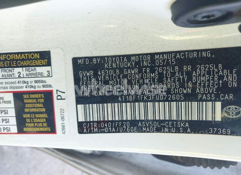 Photo 9 of 2015 Toyota Camry SE (VIN 4T1BF1FK3FU072605)