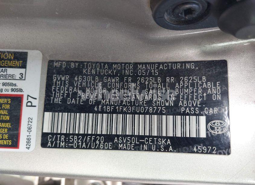Photo 9 of 2015 Toyota Camry SE (VIN 4T1BF1FK3FU078775)