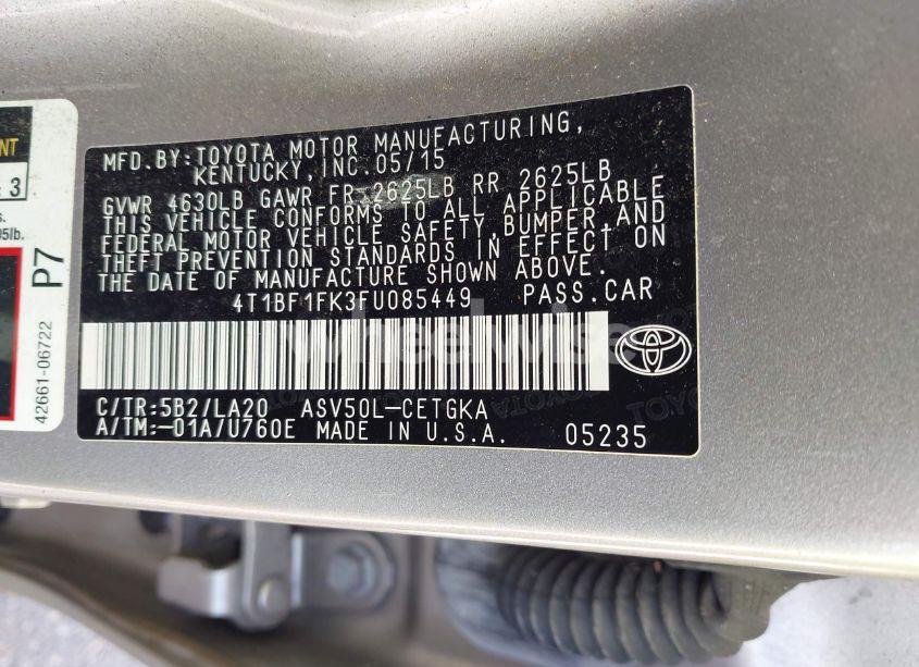Photo 9 of 2015 Toyota Camry XLE (VIN 4T1BF1FK3FU085449)