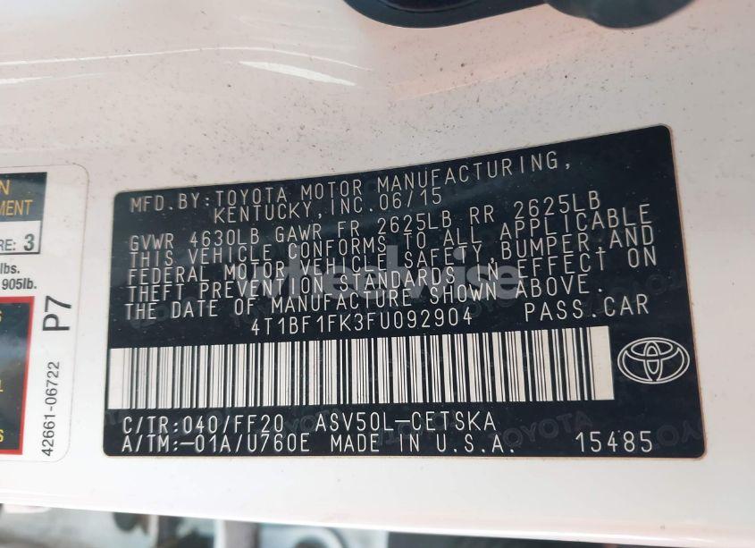 Photo 9 of 2015 Toyota Camry SE (VIN 4T1BF1FK3FU092904)