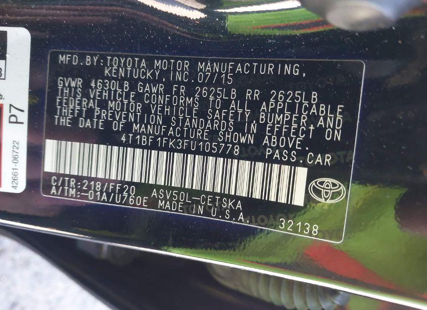 Photo 9 of 2015 Toyota Camry SE (VIN 4T1BF1FK3FU105778)