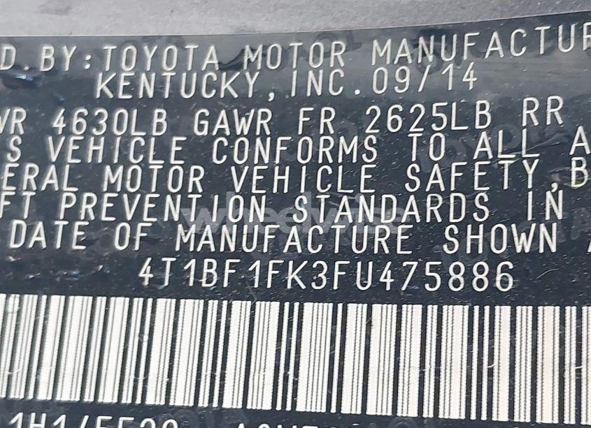 Photo 9 of 2015 Toyota Camry SE (VIN 4T1BF1FK3FU475886)