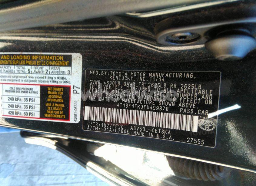 Photo 9 of 2015 Toyota Camry SE (VIN 4T1BF1FK3FU499878)