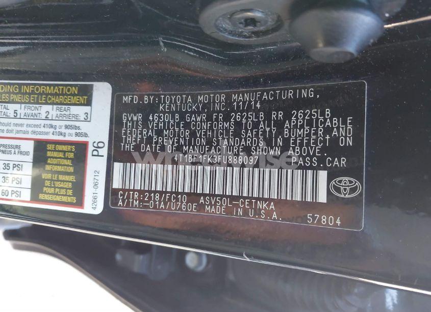 Photo 9 of 2015 Toyota Camry LE (VIN 4T1BF1FK3FU888097)