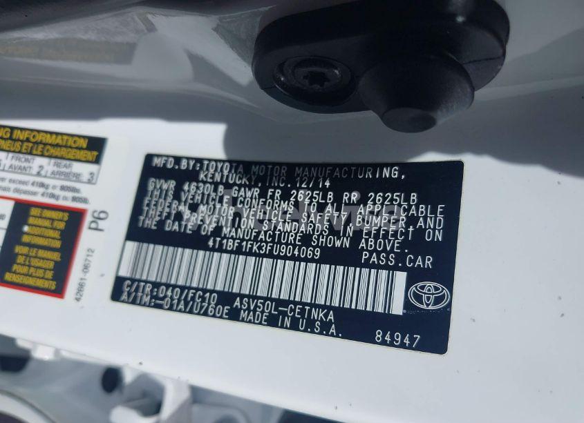 Photo 9 of 2015 Toyota Camry LE (VIN 4T1BF1FK3FU904069)