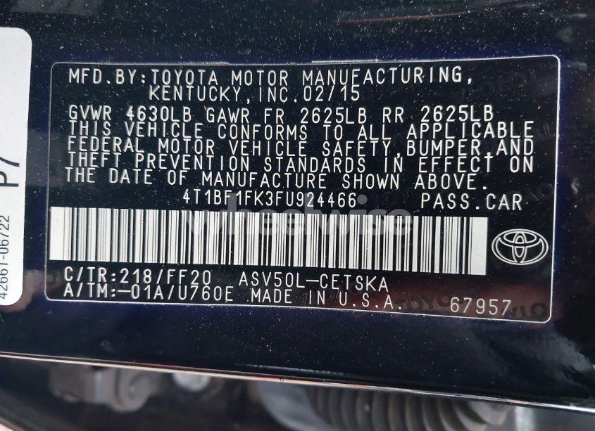 Photo 9 of 2015 Toyota Camry SE (VIN 4T1BF1FK3FU924466)