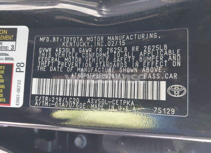 Photo 9 of 2015 Toyota Camry XSE (VIN 4T1BF1FK3FU928971)