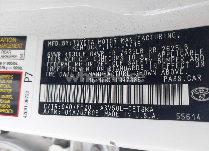 Photo 9 of 2015 Toyota Camry SE (VIN 4T1BF1FK3FU947889)