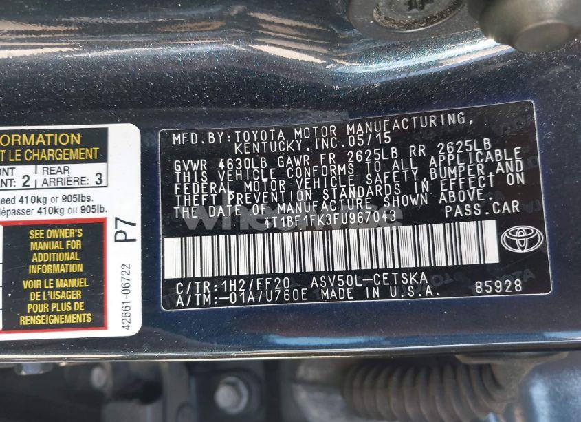 Photo 9 of 2015 Toyota Camry SE (VIN 4T1BF1FK3FU967043)