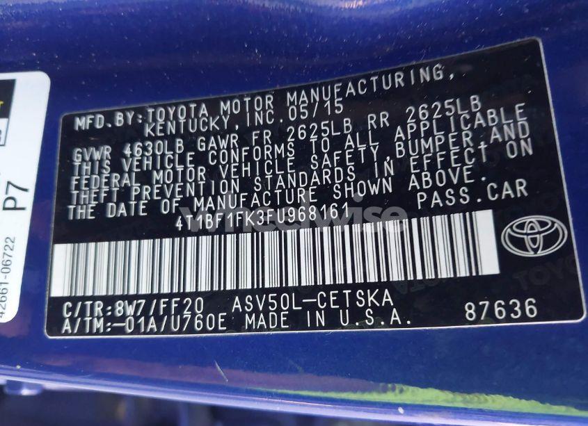 Photo 9 of 2015 Toyota Camry SE (VIN 4T1BF1FK3FU968161)