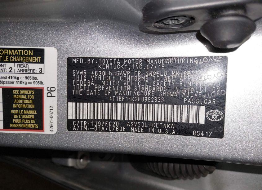 Photo 9 of 2015 Toyota Camry LE (VIN 4T1BF1FK3FU992833)