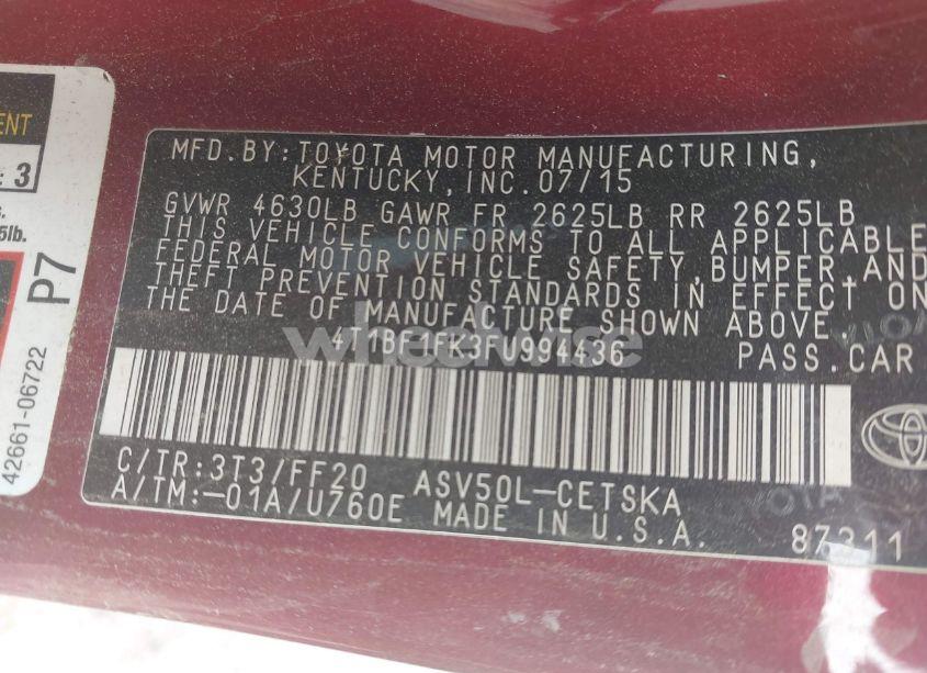 Photo 9 of 2015 Toyota Camry SE (VIN 4T1BF1FK3FU994436)