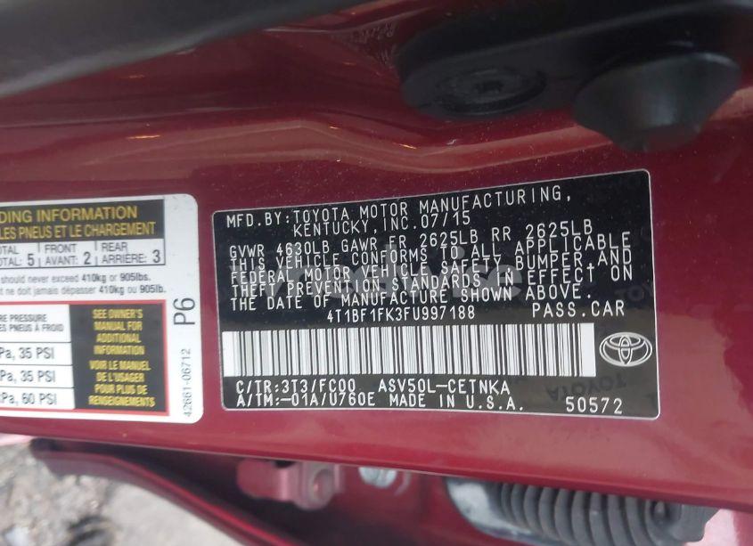 Photo 9 of 2015 Toyota Camry LE (VIN 4T1BF1FK3FU997188)