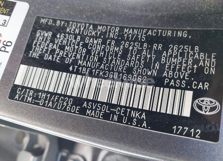 Photo 9 of 2016 Toyota Camry LE (VIN 4T1BF1FK3GU169062)