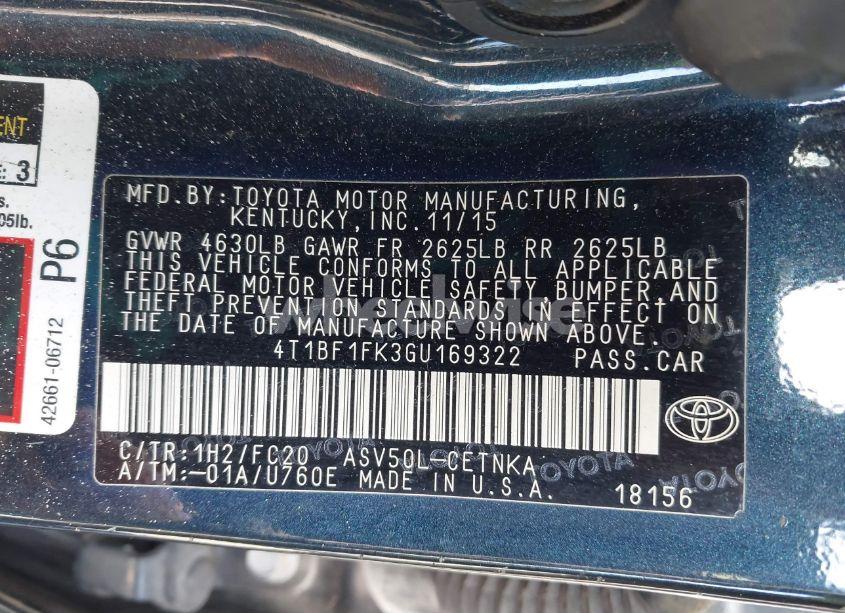 Photo 9 of 2016 Toyota Camry LE (VIN 4T1BF1FK3GU169322)