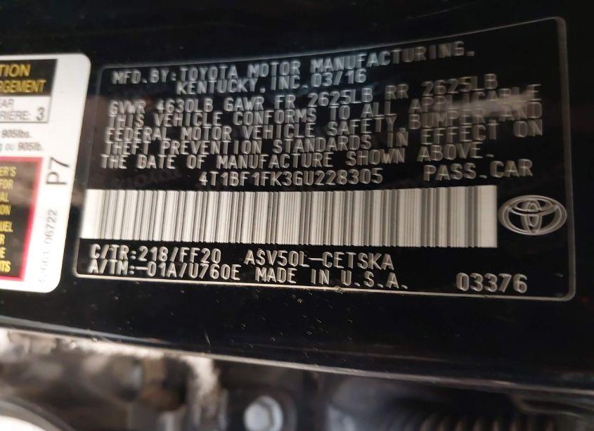 Photo 9 of 2016 Toyota Camry SE (VIN 4T1BF1FK3GU228305)