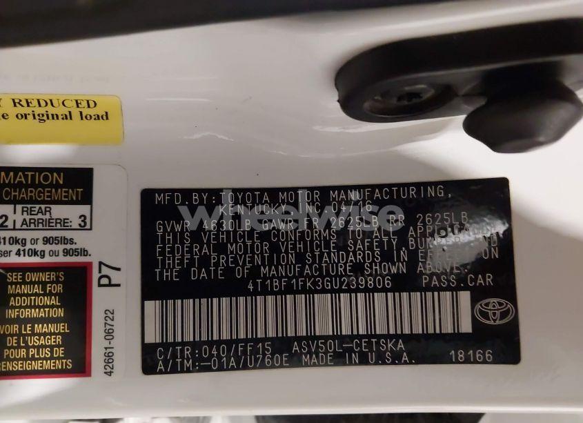 Photo 9 of 2016 Toyota Camry SE (VIN 4T1BF1FK3GU239806)