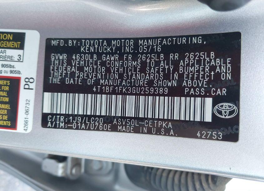 Photo 9 of 2016 Toyota Camry XSE (VIN 4T1BF1FK3GU259389)
