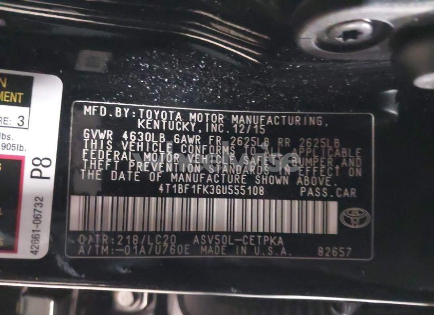 Photo 9 of 2016 Toyota Camry XSE (VIN 4T1BF1FK3GU555108)