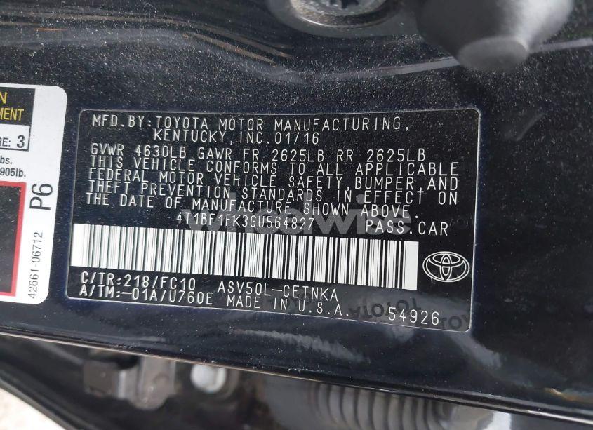 Photo 9 of 2016 Toyota Camry LE (VIN 4T1BF1FK3GU564827)