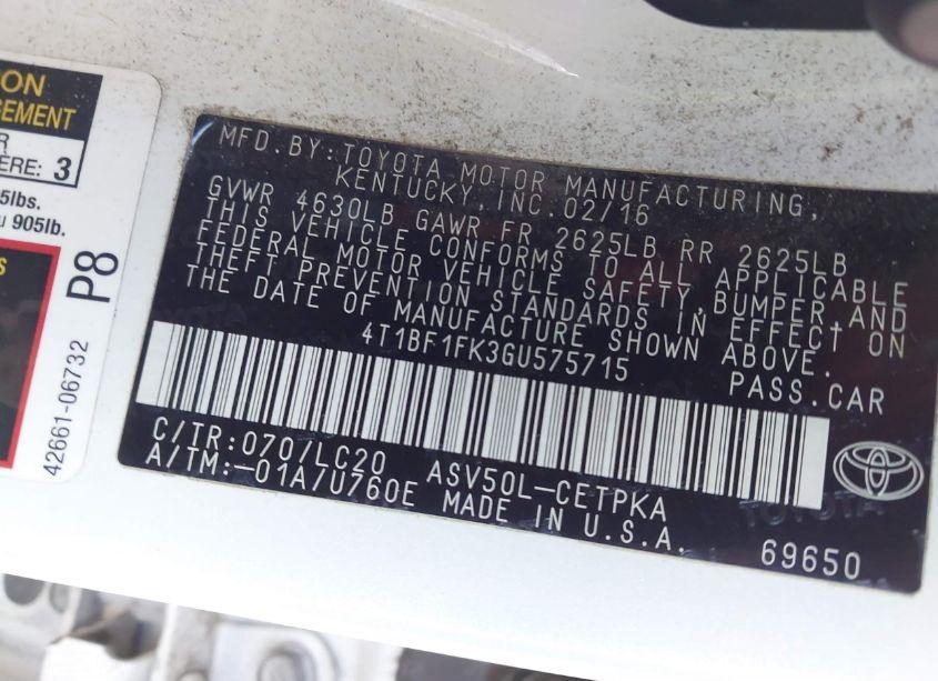 Photo 8 of 2016 Toyota Camry XSE (VIN 4T1BF1FK3GU575715)