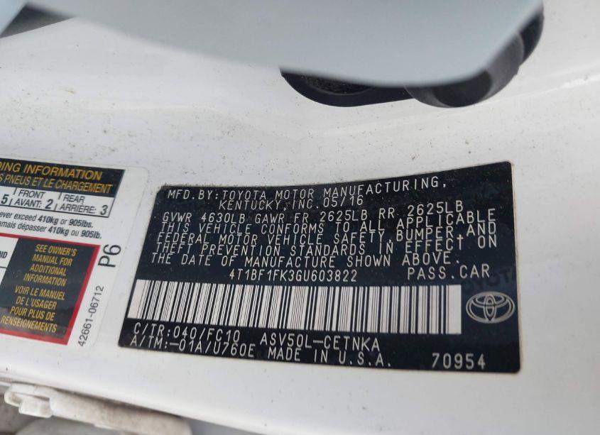 Photo 9 of 2016 Toyota Camry LE (VIN 4T1BF1FK3GU603822)