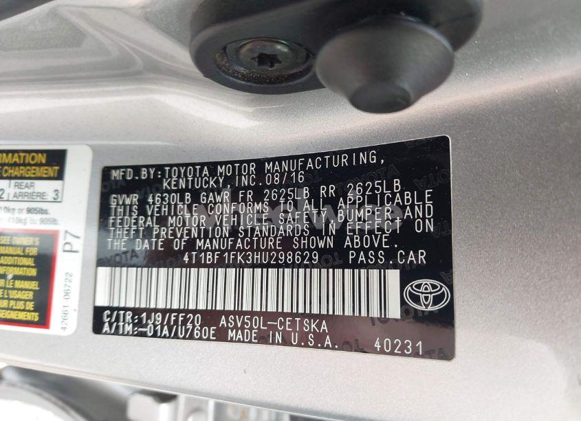 Photo 9 of 2017 Toyota Camry SE (VIN 4T1BF1FK3HU298629)