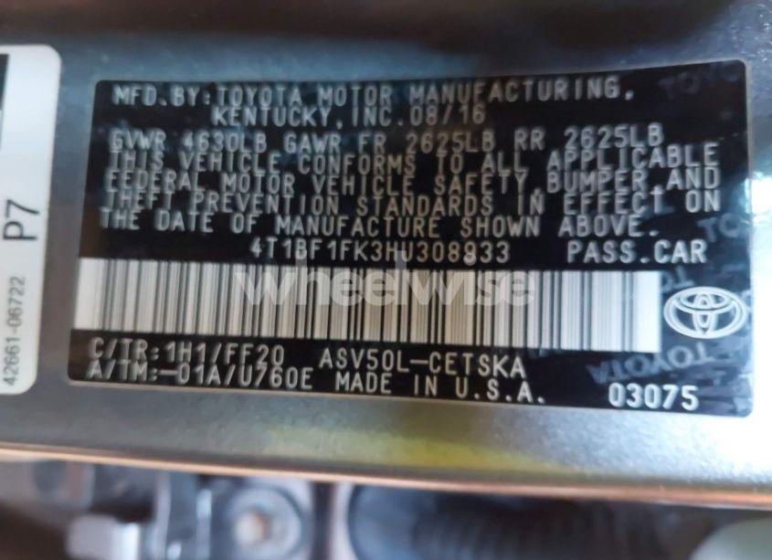 Photo 9 of 2017 Toyota Camry SE (VIN 4T1BF1FK3HU308933)