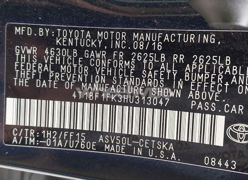 Photo 9 of 2017 Toyota Camry SE (VIN 4T1BF1FK3HU313047)