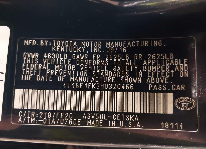 Photo 9 of 2017 Toyota Camry SE (VIN 4T1BF1FK3HU320466)