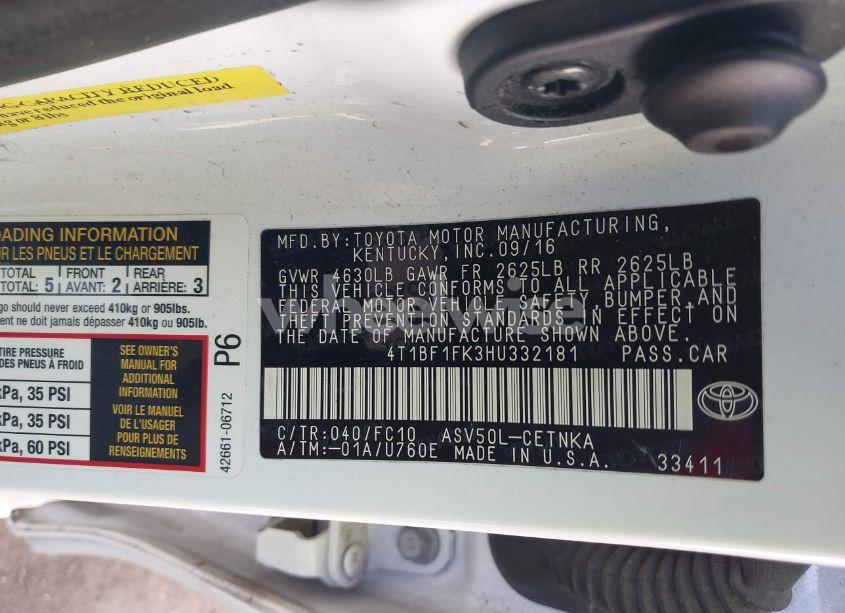 Photo 9 of 2017 Toyota Camry LE (VIN 4T1BF1FK3HU332181)