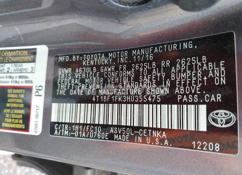 Photo 9 of 2017 Toyota Camry LE (VIN 4T1BF1FK3HU355475)