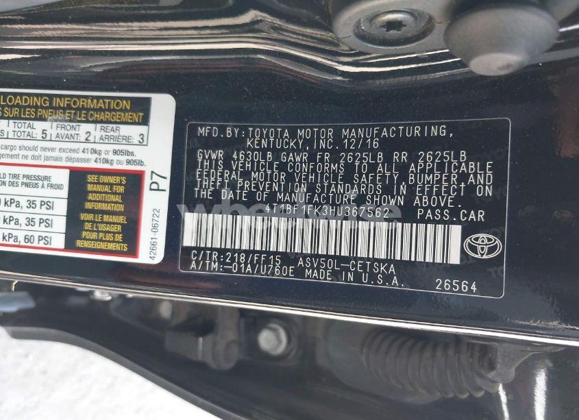 Photo 9 of 2017 Toyota Camry LE/XLE/SE/XSE (VIN 4T1BF1FK3HU367562)