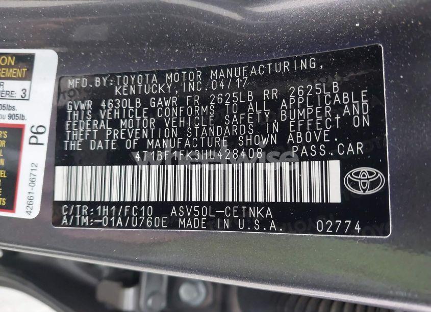 Photo 9 of 2017 Toyota Camry LE (VIN 4T1BF1FK3HU428408)