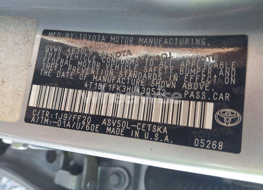 Photo 9 of 2017 Toyota Camry SE (VIN 4T1BF1FK3HU430532)