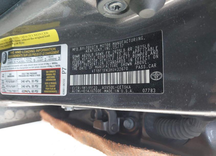 Photo 9 of 2017 Toyota Camry SE (VIN 4T1BF1FK3HU432670)