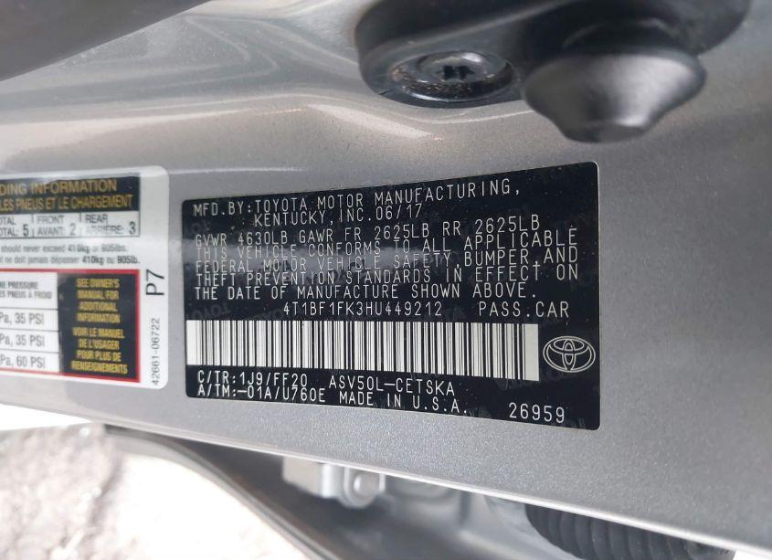 Photo 9 of 2017 Toyota Camry SE (VIN 4T1BF1FK3HU449212)