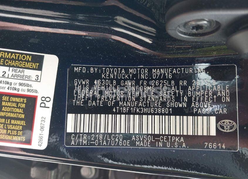 Photo 9 of 2017 Toyota Camry XSE (VIN 4T1BF1FK3HU638801)