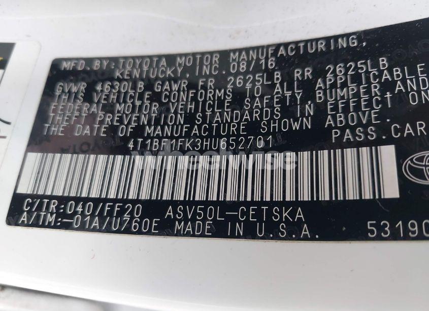 Photo 9 of 2017 Toyota Camry SE (VIN 4T1BF1FK3HU652701)