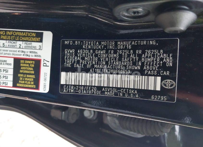 Photo 9 of 2017 Toyota Camry SE (VIN 4T1BF1FK3HU660653)