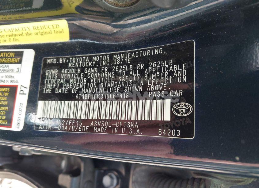 Photo 9 of 2017 Toyota Camry SE (VIN 4T1BF1FK3HU661818)