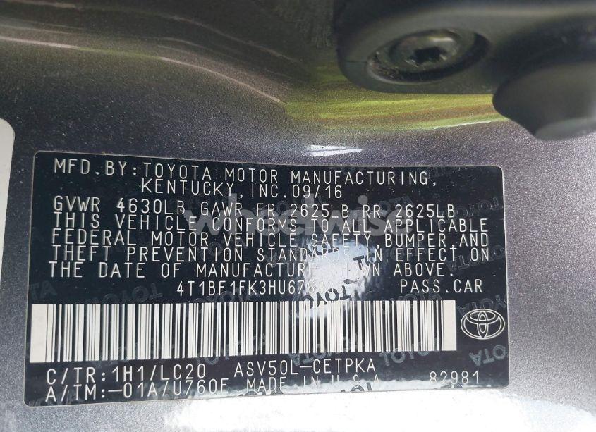 Photo 9 of 2017 Toyota Camry XSE (VIN 4T1BF1FK3HU676836)